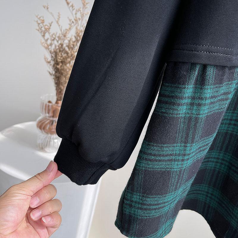 Dimanaf Новинка 2022 года, женские толстовки больших размеров, осенние женские лоскутные пуловеры зеленого и черного цвета в клетку с круглым вырезом, хлопковые свободные корейские топы
