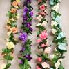 2,4 м Искусственные шелковые розы Цветы Ротанг Гирлянда Лоза с зелеными листьями Для свадебного домашнего садового декора Подвесная гирлянда