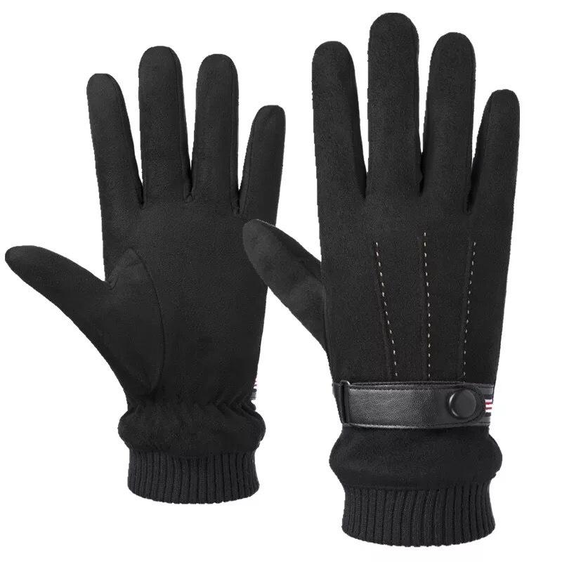 Замшевые перчатки мужские осенне-зимние ветрозащитные и теплые флисовые утолщенные с сенсорным экраном
