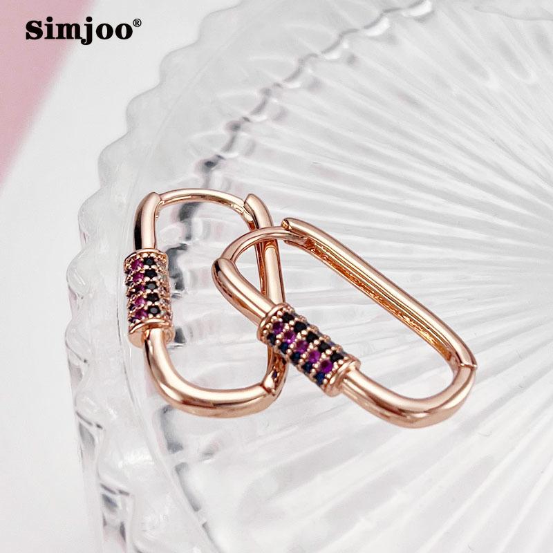 SIMJOO модные серьги цвета розового золота с цветным цирконом для женщин с простыми серьгами