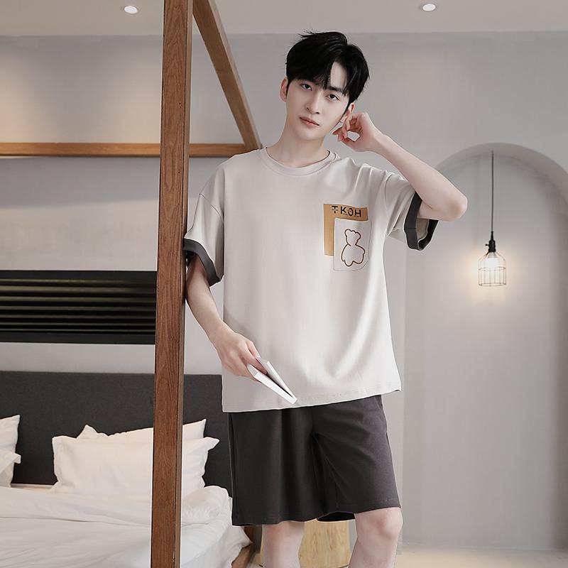 Мужской пижамный комплект с буквенным принтом, топы с короткими рукавами и шорты, одежда для сна, домашняя одежда для студентов, комплект из двух предметов, ночная одежда для мальчиков, домашняя одежда для мужчин 2000 года