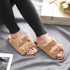 Fashion Comwarm Fluffy Fur Cork Sandals Open Toe Winter Flat Slippers Fuzzy House Slippesr With Arch Support Outdoor Winter Fur Sandals