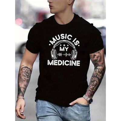 Футболка мужская Music Is My Medicine, персонализированная мужская футболка с коротким рукавом и круглым вырезом, модная уличная одежда, летняя хлопковая майка