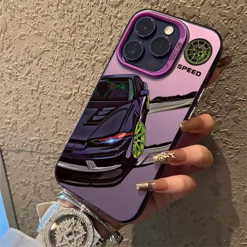 Модный ударопрочный чехол для телефона с принтом автомобиля для iPhone 16 13 14 11 12 15 plus 16 Pro Max X XR Xs цветной серебристый IMD жесткий чехол