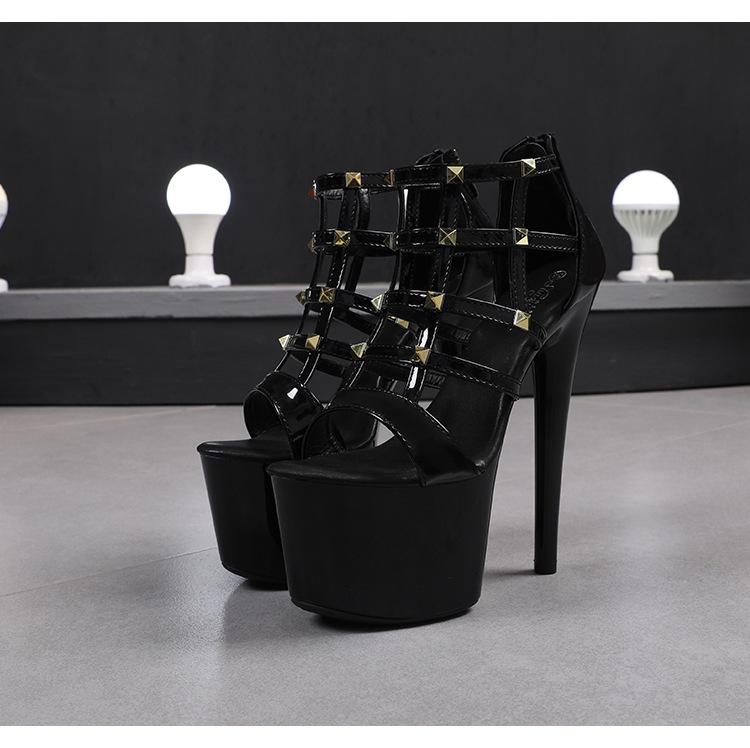 Женские туфли на шпильке, пикантные модные сандалии на молнии с маленькими бриллиантами, серия 181, каблук 16,5 см, платформа 7 см, LFD