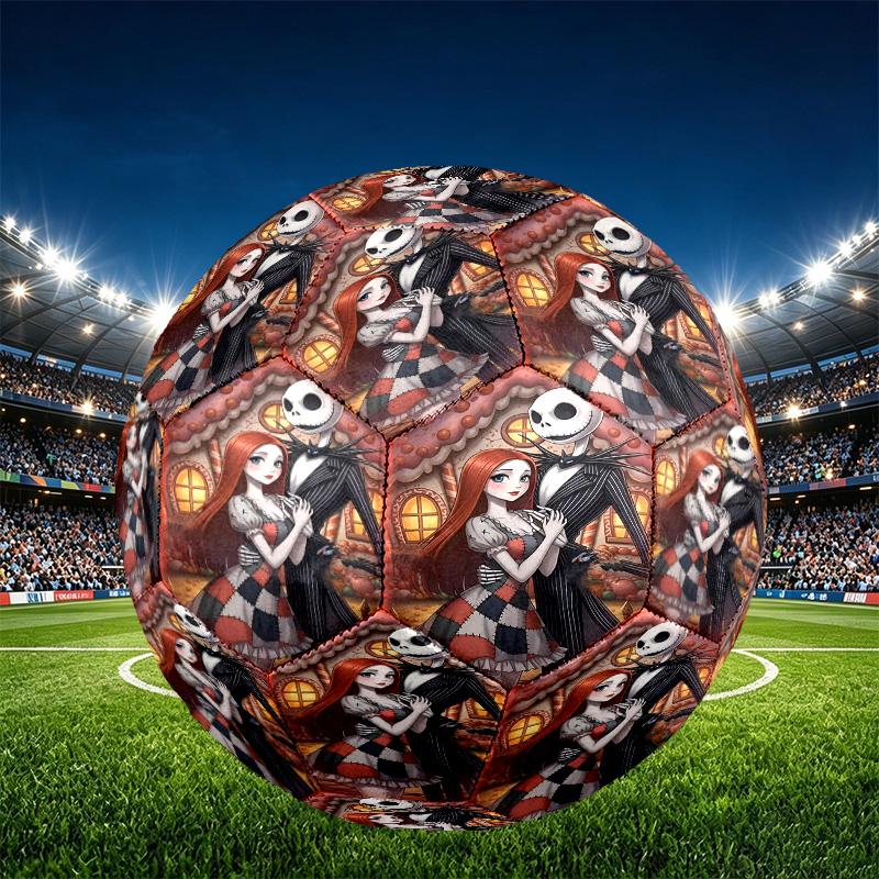 The Nightmare Before Christmas Print Size 5 Soccer Ball, PU Wear Resistant Football for Match Training and Daily Practice, Birthday Gift for Soccer Fa