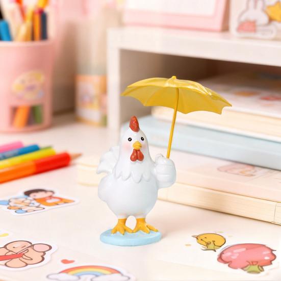 Holding Yellow Umbrella Chicken Figurine Cartoon Chick Resin Statue Sculpture Home Office Desktop Decoration Ornament