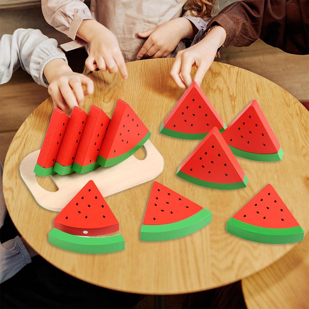 Wooden Watermelon Slices Playset for Kids - Home Kitchen Party Decor Pretend Play Educational Toy for Boys & Girls Summer Gift