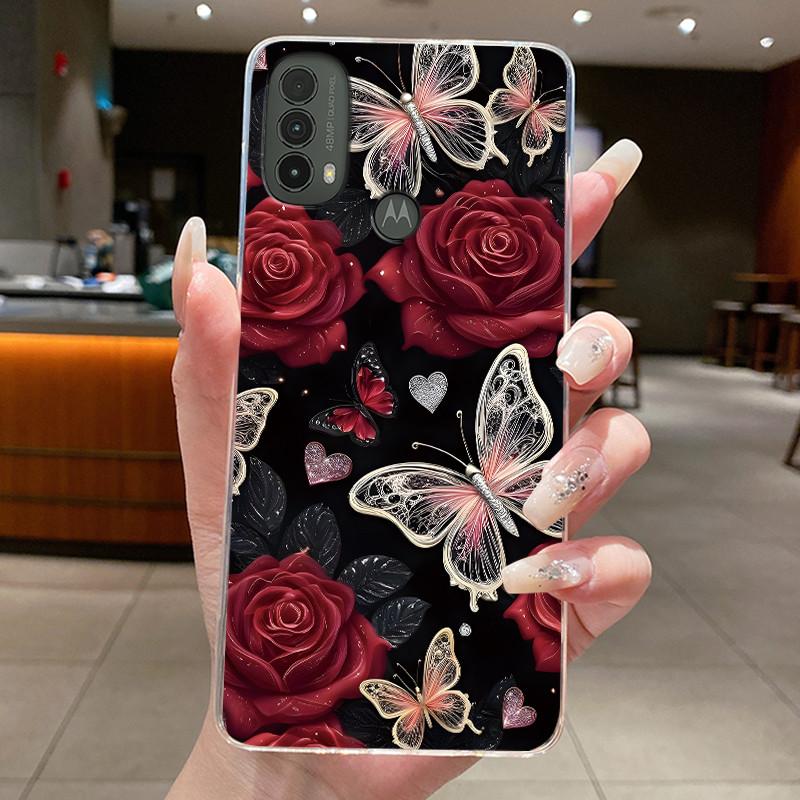 Case For Motorola MOTO E20 E30 E40 Clear Luxury Butterfly Fashion Flower Soft Silicone TPU Phone Cover for MOTO E40 E30 E20 Case