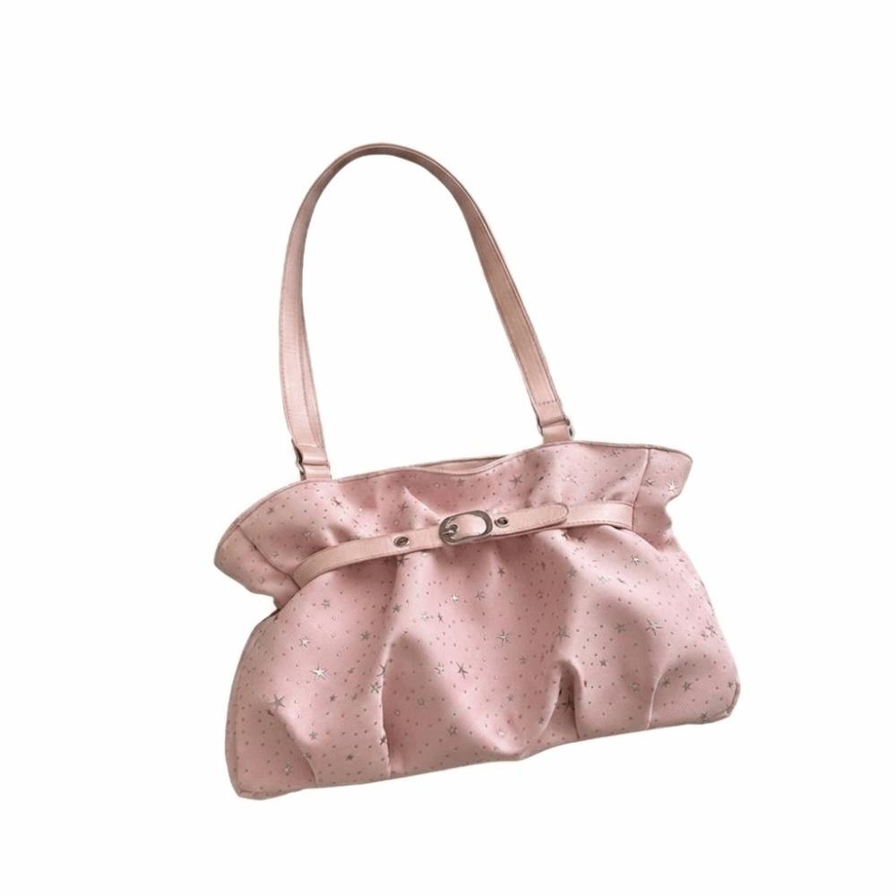Solid Color Star Print Handbag Nylon Underarm Shoulder Bag Simple Women Tote Bag Ladies