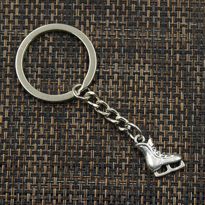 Fashion 30mm Key Ring Metal Key Chain Keychain Jewelry Antique Plated Ice Skates Shoes 17x12mm Pendant