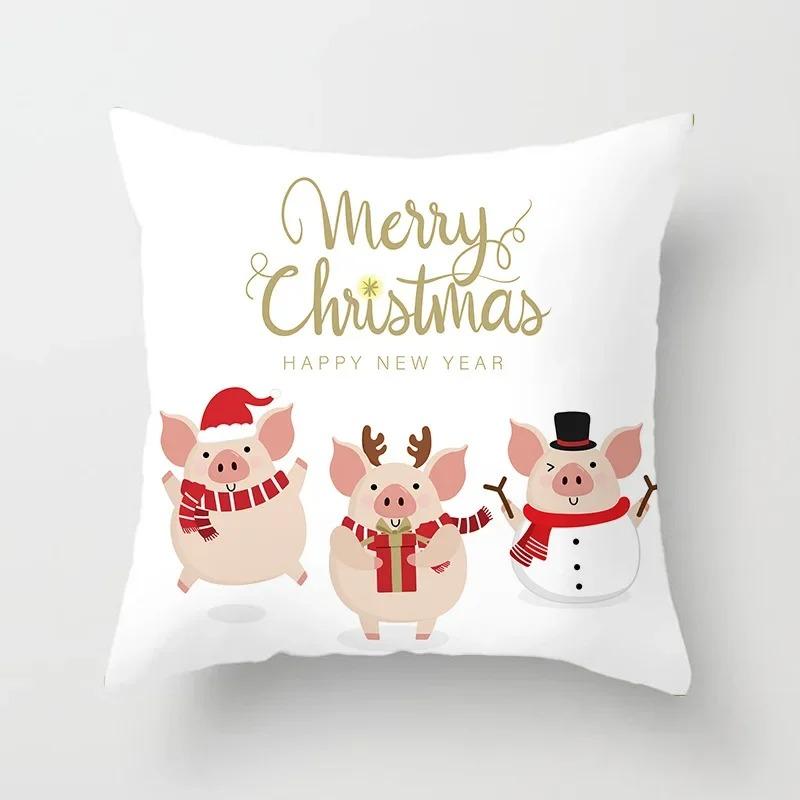 45X45Cm Merry Christmas Cartoon Old Man Elk Print Cushion Cover Home Living Room Sofa Decorative Pillow Cover