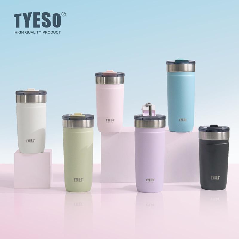 TYESO 550/710ML Portable Insulated Tumbler with Straw 304 Stainless Steel Vaccum Matte Ice Coffee Tumbler for Outdoor Car Travel