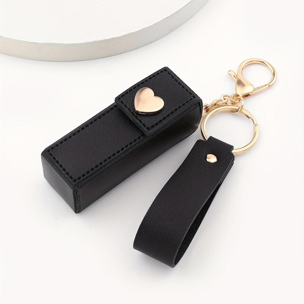 Love Lipstick Keychain Pendant: Thick Leather Car Accessory & Mini Storage Bag Gift Ornament