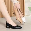 Soft Leather Rough Heel Single Shoes Women's Summer New Pointed Low Heel Women's Shoes White Work Shoes Women's Leather Shoes