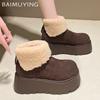 Ботильоны женские на меховой платформе, замшевые короткие, плюшевые, на среднем каблуке, хлопковые туфли, тренд 2025 года, теплая повседневная зимняя обувь, новые женские ботинки