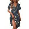 Women's Casual Fashion Dress Vintage Floral Floral Short Sleeve V-neck Dress