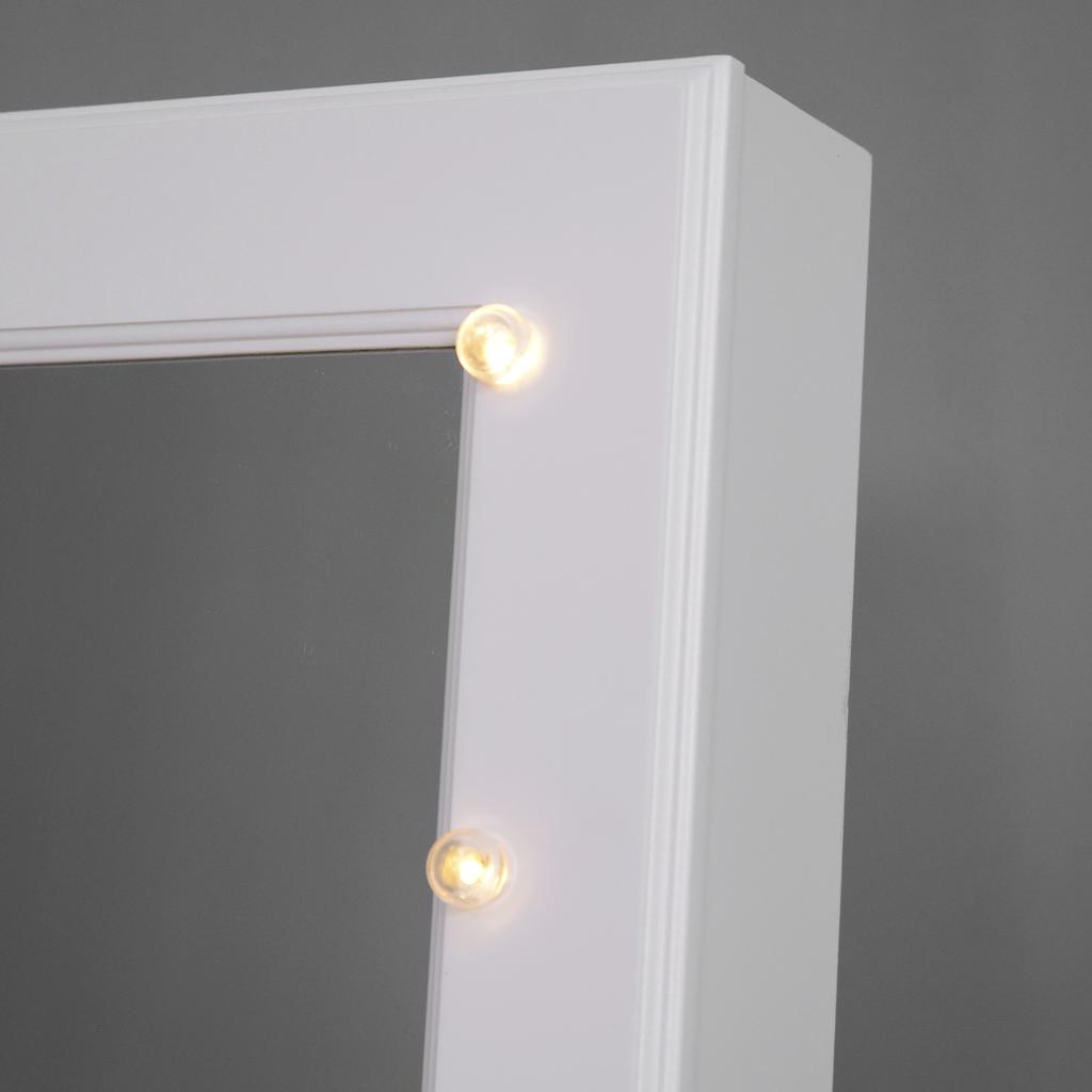 Jewelry Mirror Cabinet with 20 LED Lights Reclining Jewelry Cabinet with Storage for Rings Earrings Necklaces 40x37x146 cm White