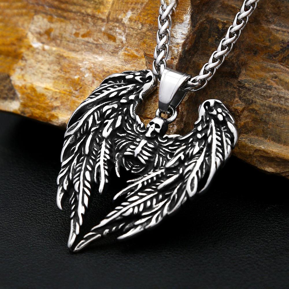 New 316L Stainless Steel Skull With Angel Wings Pendant Necklaces For Men Boys Gothic Hip Hop Biker Jewelry Gifts Dropshipping
