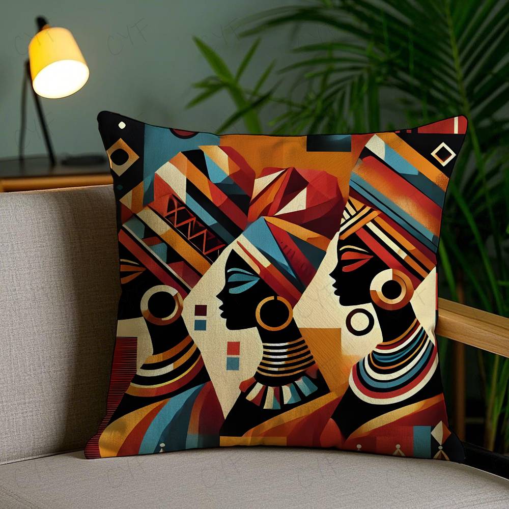 African Tribal Ethnic Style Theme Double-Sided Printed Pillow Cover Short Plush Suitable Living Rooms Sofas Throw Cushion Cover