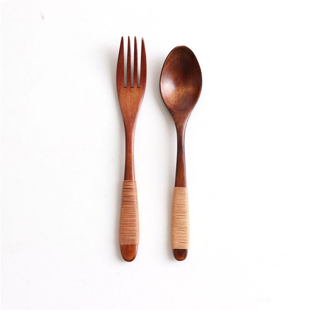 2PCS Natural Cereal Rice Utensil Soups Tableware Spoon Fork Dinnerware Sets