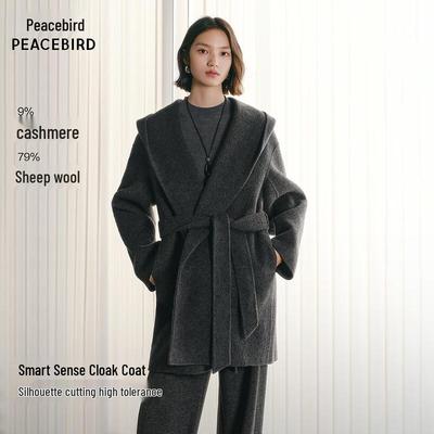 Женский двусторонний шерстяной кейп-пальто с капюшоном PEACEBIRD