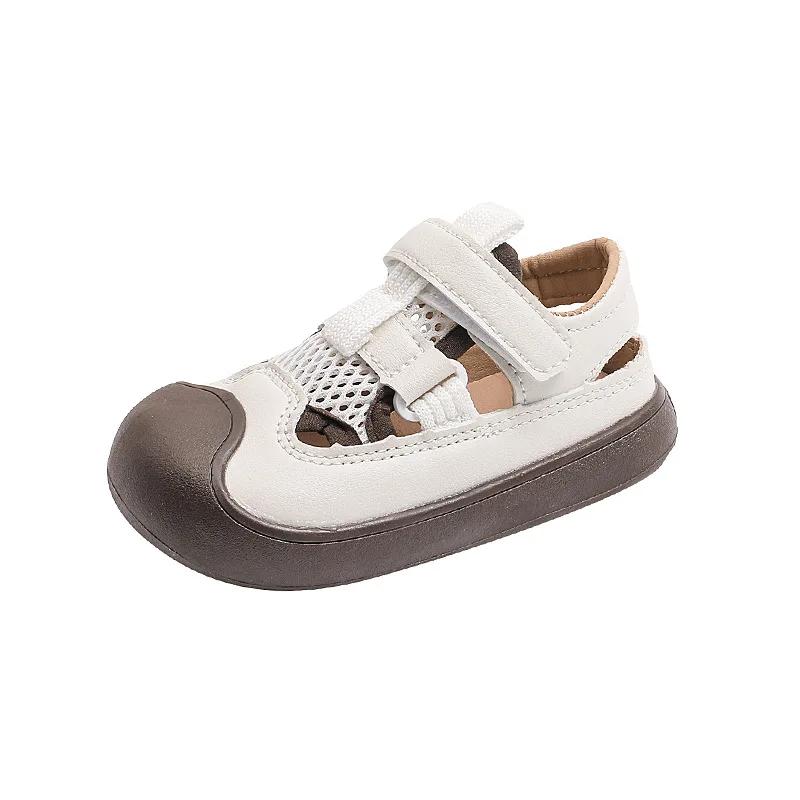 Детские сандалии в стиле пэчворк для девочек, повседневные, сандалии с толстой подошвой, модные, летние, для детей и мальчиков, с вырезами, пляжная обувь, нескользящая, универсальная