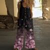 Women's Fashionable Casual Button-down Sleeveless Jumpsuit, Retro Floral Printed Cotton Pocket Jumpsuit