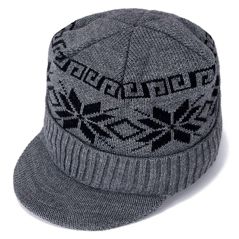 Fur Quality High Lined Add Brim Winter Hats Casual Beanies Hat For Men And Women Snowflake Design Acrylic Knitted Hat