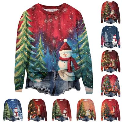 Женская мода с принтом, длинный рукав, свободный круглый вырез, свитшот, осень