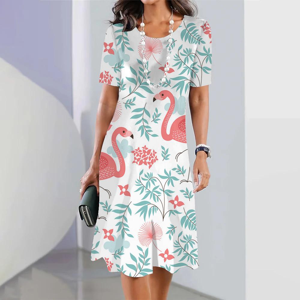 Holiday Leisure Short-sleeved Floral Printed Hawaiian Fashion Loose Swing Skirt Party Women's Sexy Bohemian Dress