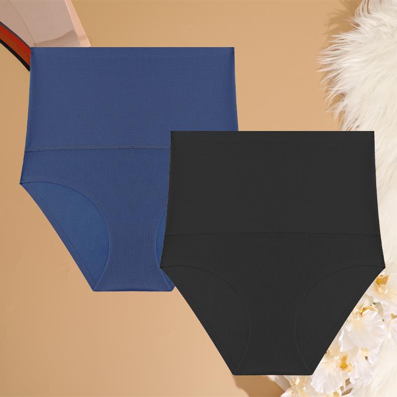 2 Pcs High Waist Seamless Flat Belly Underwear Women Female Abdominal Waffle Panties Hip Lift Briefs Breathable Shaperwear S-XXL