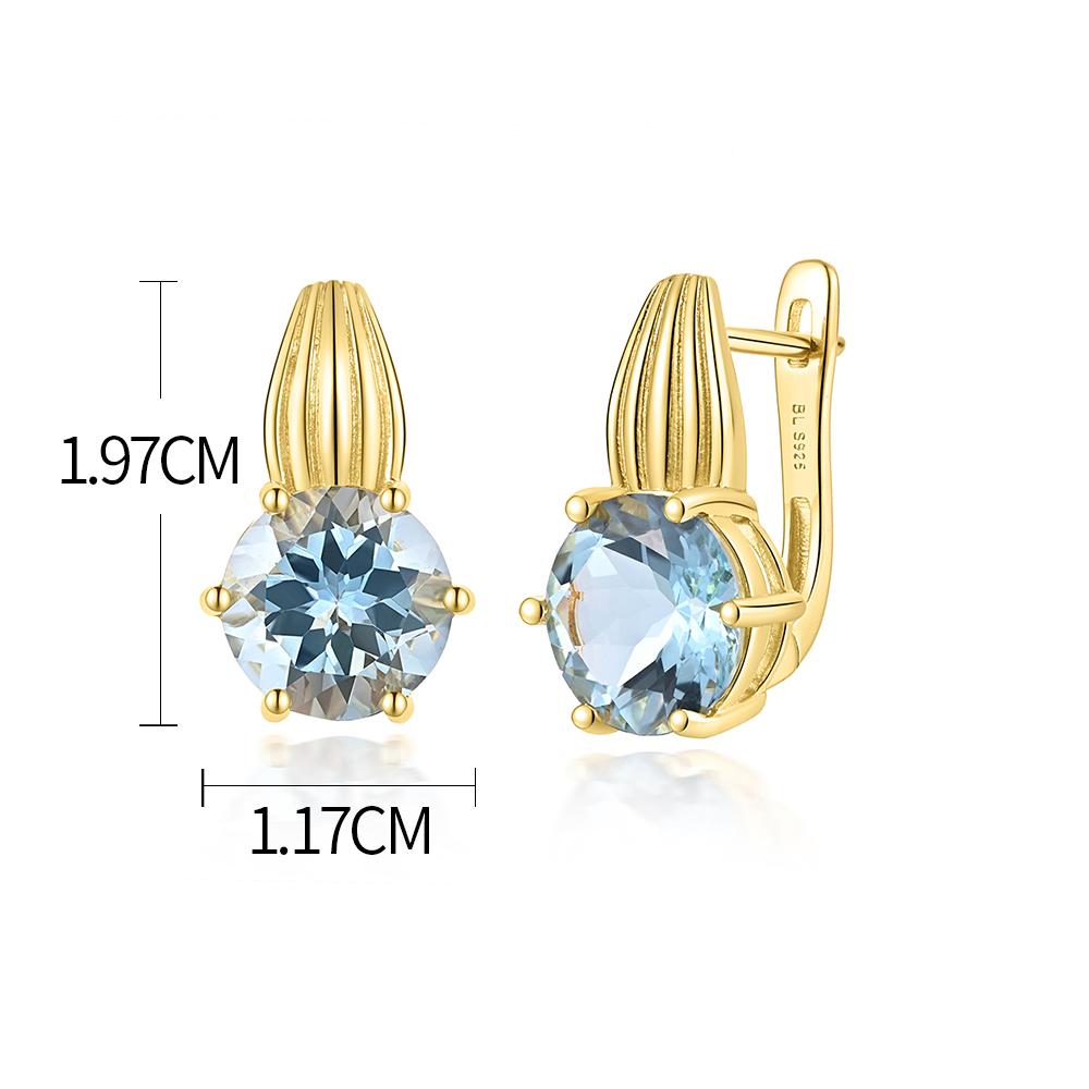 Винтажные серьги с натуральным небесно-голубым топазом, круглые 10 мм, настоящий синий драгоценный камень для женщин, серебро 925 пробы, модные украшения, повседневная одежда