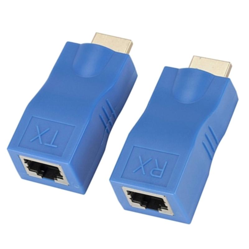 Комплект из двух адаптеров RJ45, совместимых с HDTV, поддерживает разрешение 1080p и передает видеосигнал на расстояние до 30 метров по кабелю Cat5e/6. Широко используется.
