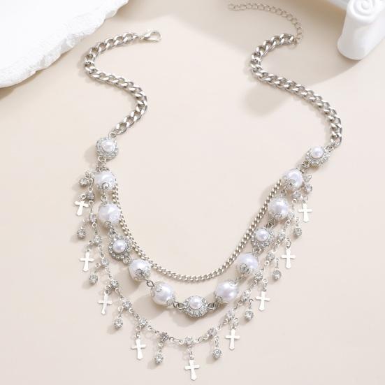 3Pcs/Set Women Jewelry Set Rhinestones Inlaid Imitation Pearls Charm Necklace Drop Earrings Bracelet Set Dating Commuting Jewelry