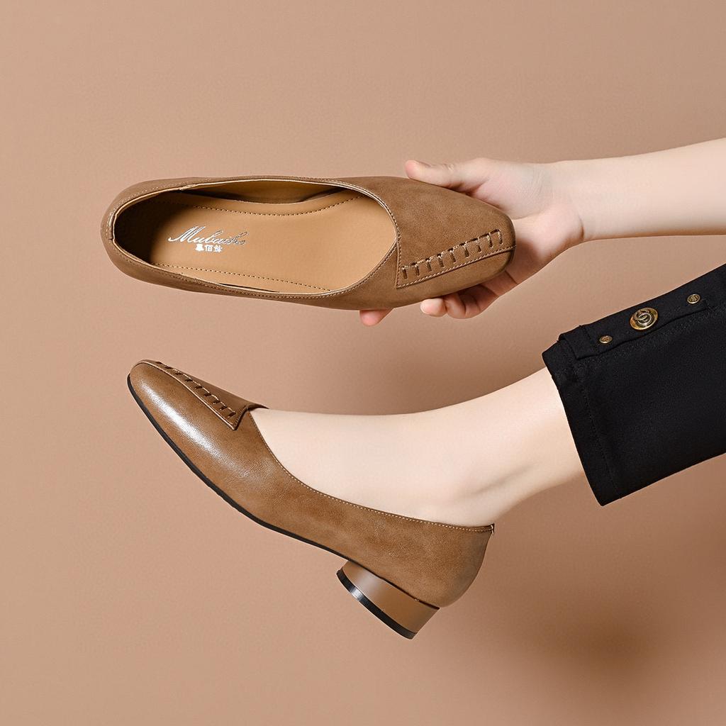 Женские туфли на плоской подошве, весна 2025 года, новые туфли на плоской подошве с круглым носком и низким каблуком, профессиональные рабочие туфли с одной педалью