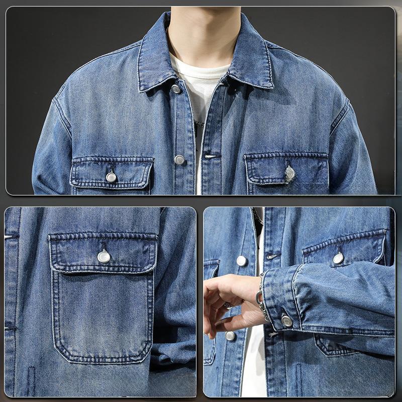 Тяжелая ретро-стираемая мужская джинсовая рубашка свободная модная брендовая грубая красивая повседневная куртка большого размера