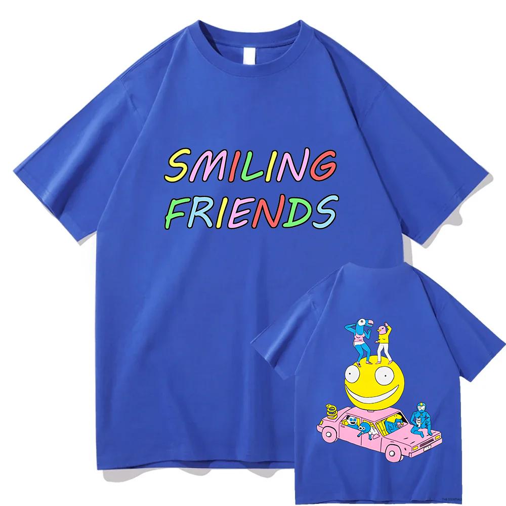 Футболка с графическим принтом Smiling Friends Манга Хлопок Короткий рукав Свободная Мужская Футболка Унисекс Уличная Одежда Повседневная С круглым вырезом Модная Мужская Футболка