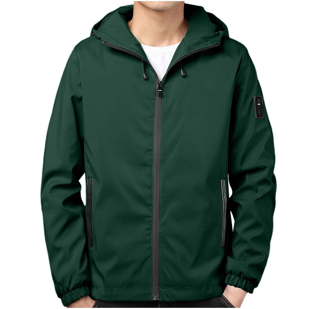 Men S Casual Hooded Jacket Long Sleeve Solid Color Multi Pocket