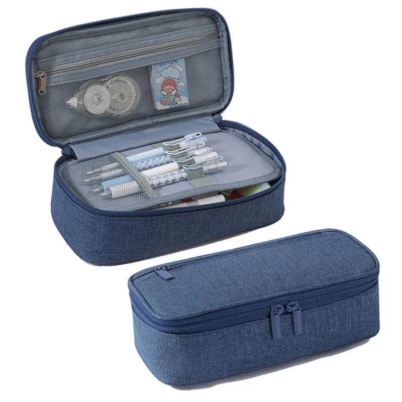 Сумка для хранения ручек, пенал, 2 слоя, большая емкость, косметические принадлежности высокого качества, простые канцелярские коробки для студентов