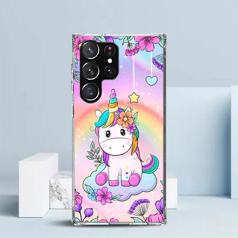 Pink Unicorn Rainbow Phone Case For Samsung Galaxy S24 S25 Edge S26 Ultra S22 S23 Plus S21 + S20 FE Soft TPU Back Cover Galaxy S