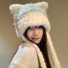 Cold-proof Faux Fur Beanies Hat Cat Ear Knitted Bobble Cap Fashion Mongolian Hat  Women Accessories