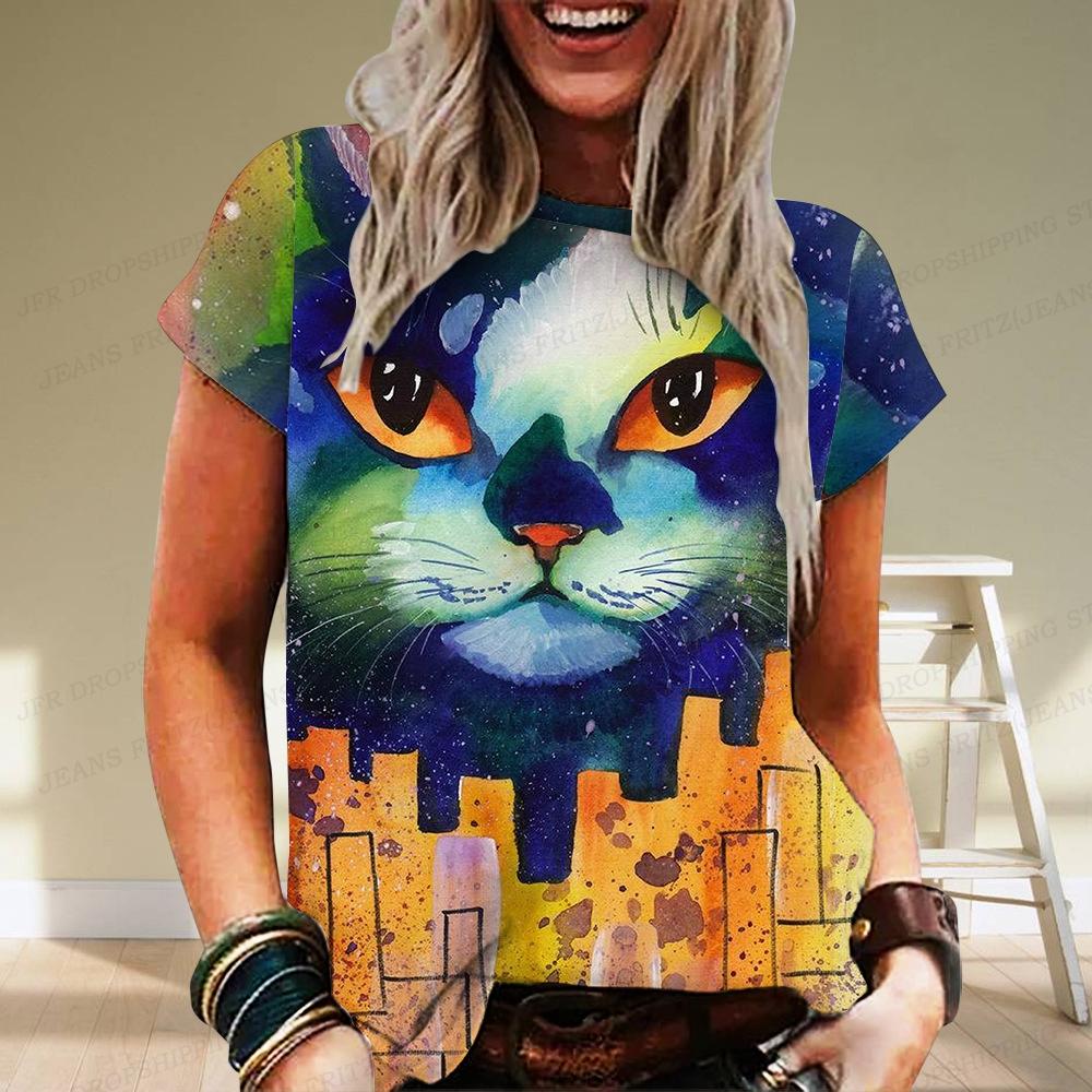 Летний топ с круглым вырезом и принтом 3D-животных, модные повседневные женские футболки с короткими рукавами