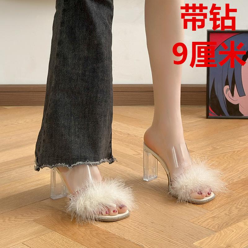 Туфли на высоком каблуке женская летняя верхняя одежда весна 2025 новые туфли сандалии толстый каблук толстая подошва прозрачные высокие каблуки женские плюшевые сандалии