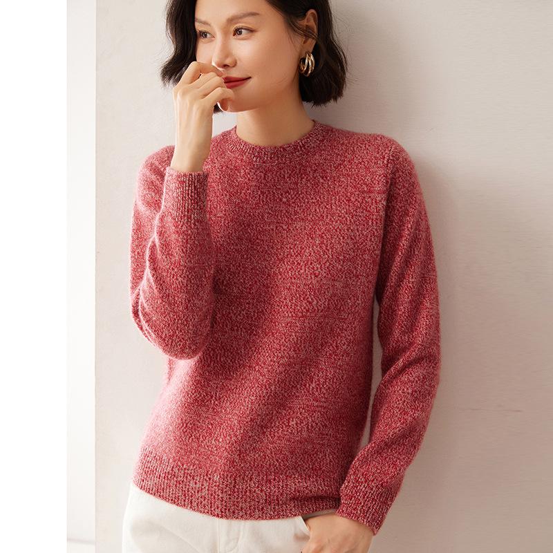 Women's Loose Fit Cashmere Sweater – Flower Yarn Round Neck Long Sleeve Pullover
