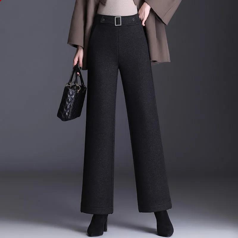 Autumn Winter Thicken Straight Pantalones Womens Wide Leg Pants Elegant Baggy High Waist Warm Pantalon