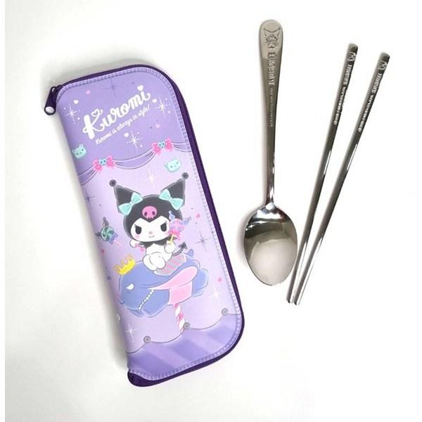 Lilpang Sanrio Kuromi, набор ложек из нержавеющей стали на молнии + футляр, разные цвета, ложка + палочки для еды + футляр