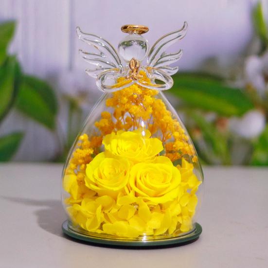 Yousheng Eternal Roses in Angel Glass Cover Настольные консервированные цветы Angel Preserved Roses Рождественские подарки для мамы, бабушки, жены