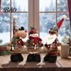 Retro Style Xmas Room Decorations Christmas Retractable Leg Plush Doll, Santa Snowman Elk Figures with Stuffed Fabric Character Toys Adjustable