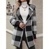Клетчатый принт с открытым передом, пушистое пальто, повседневное пальто с длинным рукавом и капюшоном для осени и зимы, женская одежда